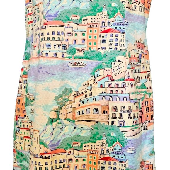 Talbots Sleeveless Shift Dress 10P Scenic‎ Village Italy City Lined Prep Cruise - Picture 4 of 10